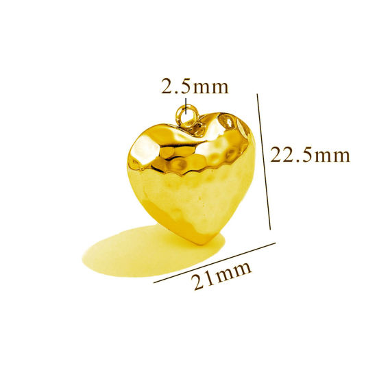 Image de 1 Pièce Pendentifs en 304 Acier Inoxydable Revêtement sous Vide PVD Respectueux de l'Environnement Cœur Plaqué Or 18K Texture 3D 21mm x 22.5mm