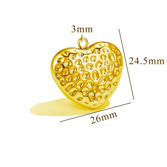 Picture of 1 Piece Eco-friendly PVD Vacuum Plating 304 Stainless Steel Pendants 18K Gold Plated Heart Texture 3D 26mm x 24.5mm