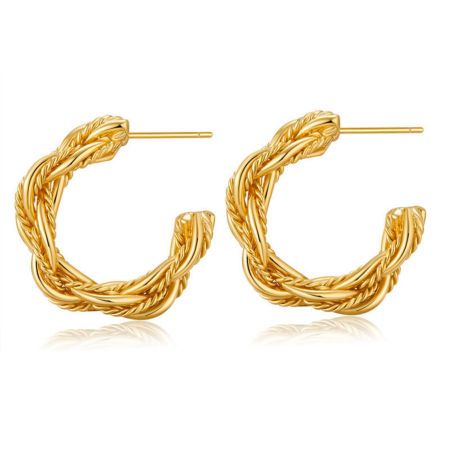 1 Paar Umweltfreundlich Stilvoll 18K Echtgold plattiert Messing C-Form Textur Hoop Ohrringe Für Frauen 25.3mm x 6.3mm