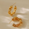 Bild von 1 Paar Umweltfreundlich Stilvoll 18K Echtgold plattiert Messing C-Form Textur Hoop Ohrringe Für Frauen 25.3mm x 6.3mm