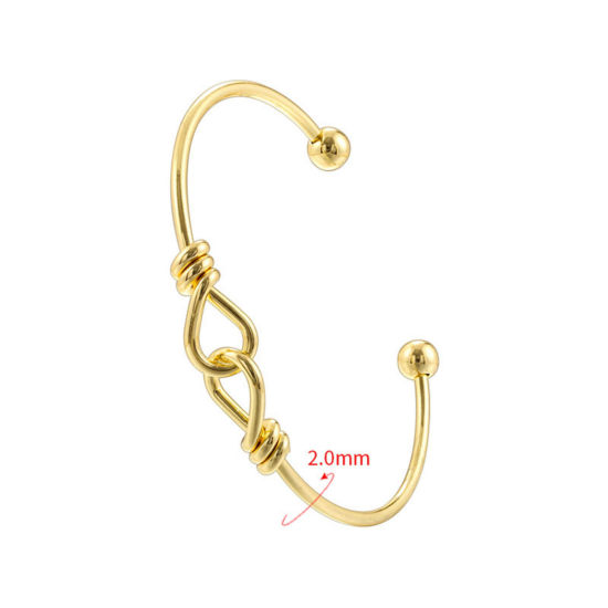 Picture of 1 Piece Dainty Simple 18K Gold Plated Brass Knot Open Cuff Bangles Bracelets For Women 6.5cm Dia.