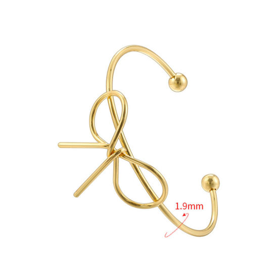 Picture of 1 Piece Dainty Simple 18K Gold Plated Brass Bowknot Open Cuff Bangles Bracelets For Women 6.5cm Dia.