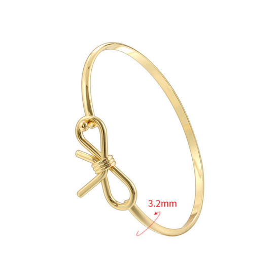 Picture of 1 Piece Dainty Simple 18K Gold Plated Brass Bowknot Open Cuff Bangles Bracelets For Women 6.5cm Dia.