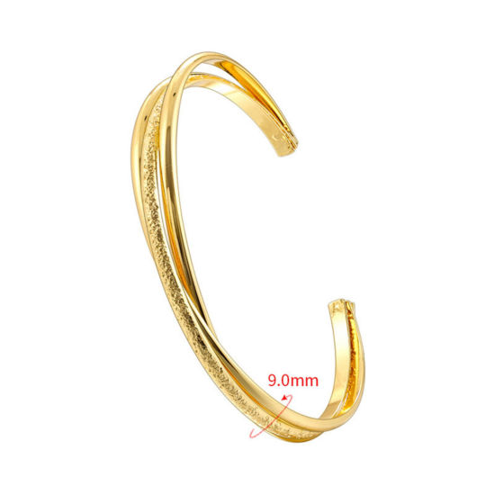 Image de 1 Pièce Bracelet Manchette Jonc Semi-Ouvert Simple en Laiton Élégant Plaqué Or 18K Nœud Pour Femmes 6.5cm Dia.