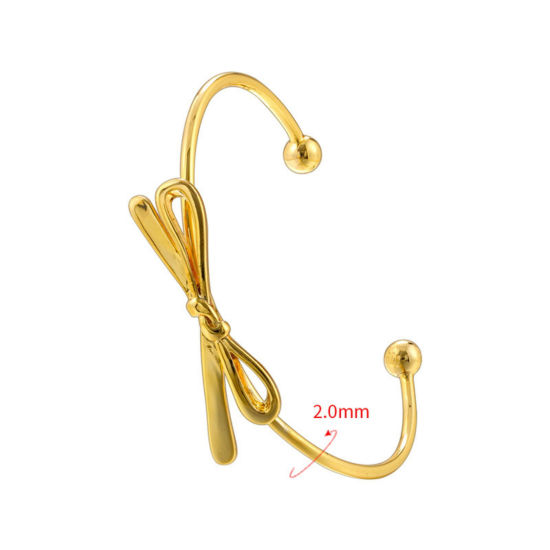 Image de 1 Pièce Bracelet Manchette Jonc Semi-Ouvert Simple en Laiton Élégant Plaqué Or 18K Nœuds Papillon Pour Femmes 6.5cm Dia.