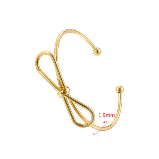 Picture of 1 Piece Dainty Simple 18K Gold Plated Brass Bowknot Open Cuff Bangles Bracelets For Women 6cm Dia.