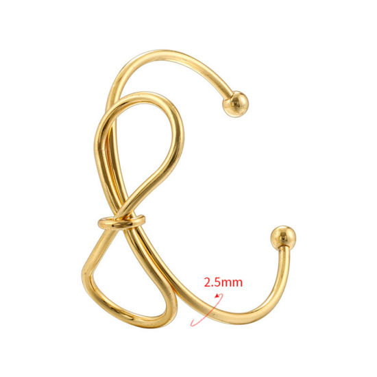 Picture of 1 Piece Dainty Simple 18K Gold Plated Brass Knot Open Cuff Bangles Bracelets For Women 6cm Dia.