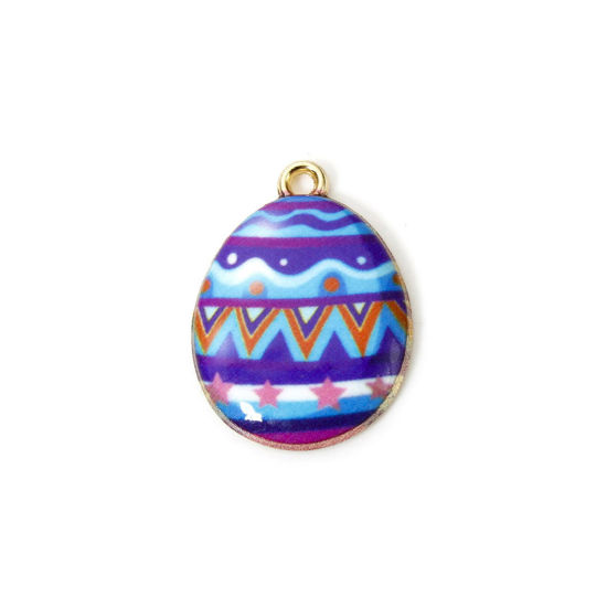 Picture of 10 PCs Zinc Based Alloy Easter Day Charms Gold Plated Multicolor Egg Enamel 23mm x 17mm