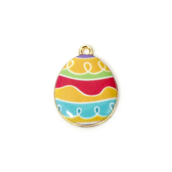 Picture of 10 PCs Zinc Based Alloy Easter Day Charms Gold Plated Multicolor Egg Enamel 23mm x 17mm