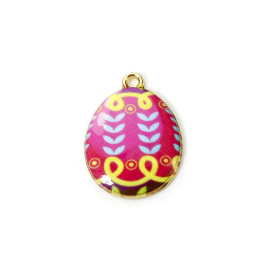 Picture of 10 PCs Zinc Based Alloy Easter Day Charms Gold Plated Multicolor Egg Enamel 23mm x 17mm