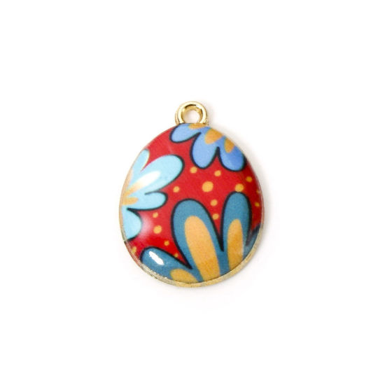 Picture of 10 PCs Zinc Based Alloy Easter Day Charms Gold Plated Multicolor Egg Enamel 23mm x 17mm