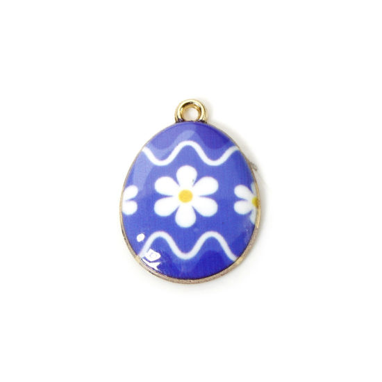 Picture of 10 PCs Zinc Based Alloy Easter Day Charms Gold Plated Multicolor Egg Enamel 23mm x 17mm