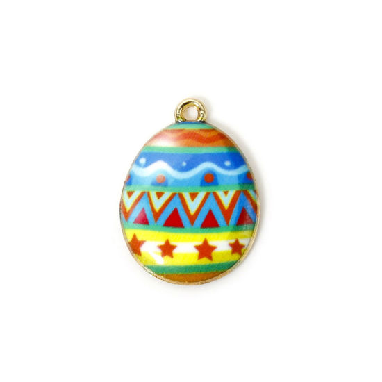 Picture of 10 PCs Zinc Based Alloy Easter Day Charms Gold Plated Multicolor Egg Enamel 23mm x 17mm