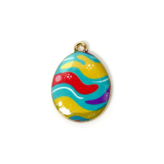 Picture of 10 PCs Zinc Based Alloy Easter Day Charms Gold Plated Multicolor Egg Enamel 23mm x 17mm