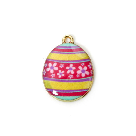 Picture of 10 PCs Zinc Based Alloy Easter Day Charms Gold Plated Multicolor Egg Enamel 23mm x 17mm