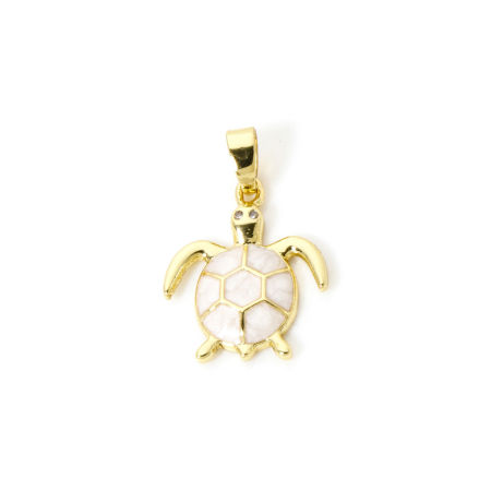 Image de 2 Pcs Pendentif Breloque Respectueux de la Nature en Laiton Plaqué Or Véritable 18K Blanc Perlaire Tortue de Mer Émail 22mm x 15mm