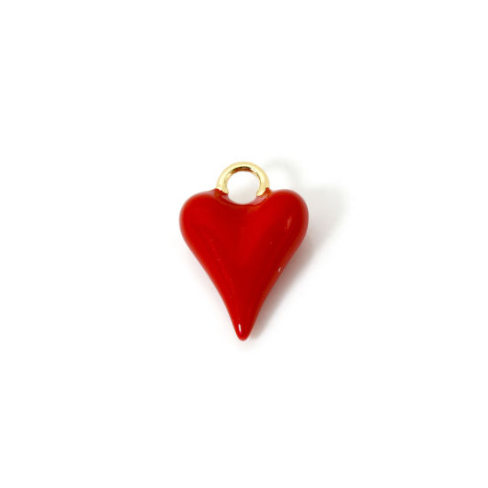Bild von 2 Stück Umweltfreundlich Messing Valentinstag Charms 18K Echtgold plattiert Rot Emaille 18.5mm x 12.5mm