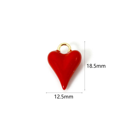 Picture of 2 PCs Eco-friendly Brass Valentine's Day Charms 18K Real Gold Plated Red Enamel 18.5mm x 12.5mm