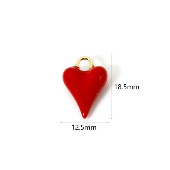 Bild von 2 Stück Umweltfreundlich Messing Valentinstag Charms 18K Echtgold plattiert Rot Emaille 18.5mm x 12.5mm