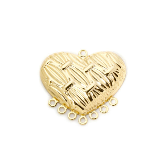 Picture of 2 PCs Brass Valentine's Day Chandelier Connectors 18K Gold Plated Heart Texture 3cm x 2.8cm