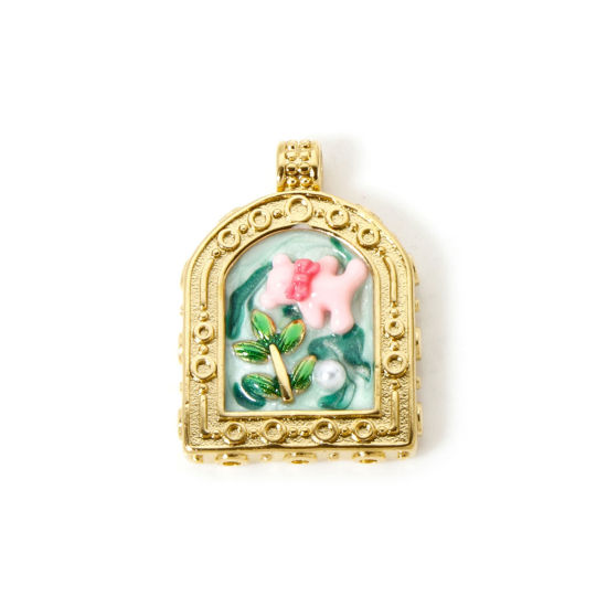 Picture of 1 Piece Eco-friendly PVD Vacuum Plating 304 Stainless Steel Oil Painting Style Charms 18K Real Gold Plated Square Bear Enamel 3cm x 2.2cm