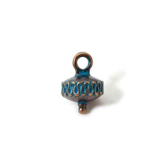 Bild von 10 Stück Zinklegierung 3D Charms Rotkupferfarbe Blau Gyroskop Patina 16mm x 11mm