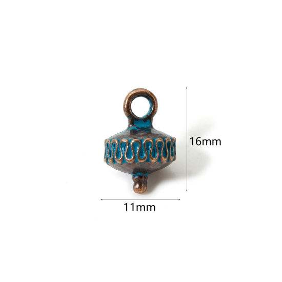 Bild von 10 Stück Zinklegierung 3D Charms Rotkupferfarbe Blau Gyroskop Patina 16mm x 11mm