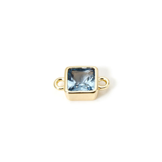Immagine di 2 Pz Ecologico Ottone Pietre Nascita Pendenti Charms Connettori 18K Vero Oro Placcato Quadrato Dicembre Blu Pallido Cubic Zirconiae 12mm x 7mm