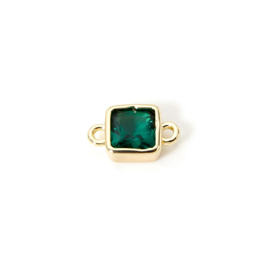 Immagine di 2 Pz Ecologico Ottone Pietre Nascita Pendenti Charms Connettori 18K Vero Oro Placcato Quadrato Maggio Verde Cubic Zirconiae 12mm x 7mm