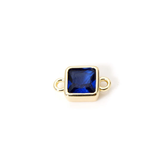 Immagine di 2 Pz Ecologico Ottone Pietre Nascita Pendenti Charms Connettori 18K Vero Oro Placcato Quadrato Settembre Blu Marino Cubic Zirconiae 12mm x 7mm