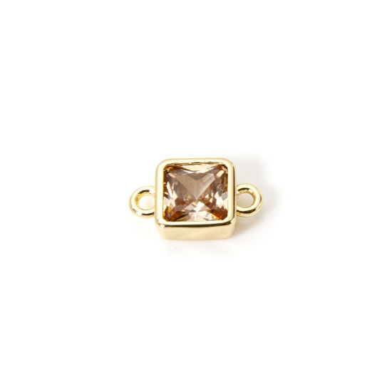 Immagine di 2 Pz Ecologico Ottone Pietre Nascita Pendenti Charms Connettori 18K Vero Oro Placcato Quadrato Novembre Champagne Cubic Zirconiae 12mm x 7mm