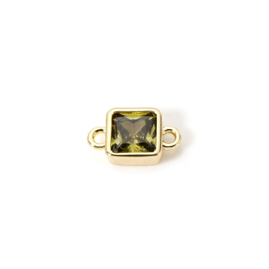 Immagine di 2 Pz Ecologico Ottone Pietre Nascita Pendenti Charms Connettori 18K Vero Oro Placcato Quadrato Agosto Verde Oliva Cubic Zirconiae 12mm x 7mm