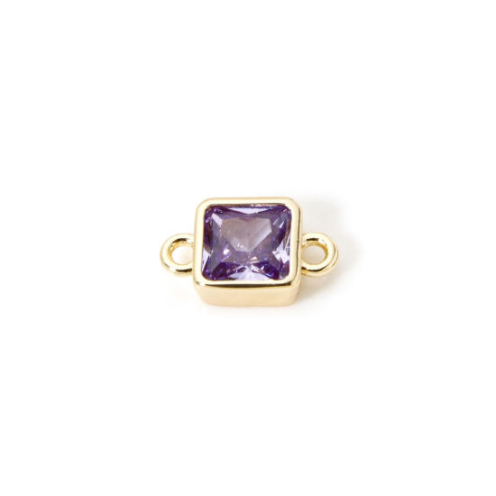 Immagine di 2 Pz Ecologico Ottone Pietre Nascita Pendenti Charms Connettori 18K Vero Oro Placcato Quadrato Giugno Viola Pallido Cubic Zirconiae 12mm x 7mm