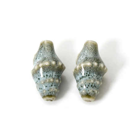 Immagine di 10 Pz Ceramica Gioielli Oceanici Diatanziale Perline per la Creazione di Gioielli con Fai-da-te Conchiglia Verde Salvia Circa 3D Circa 20mm x 11mm, Foro: Circa 1.6mm