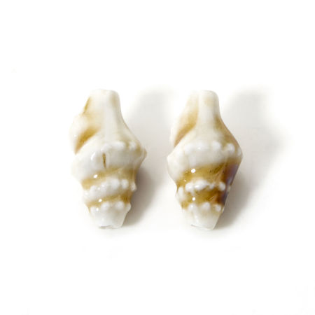 Immagine di 10 Pz Ceramica Gioielli Oceanici Diatanziale Perline per la Creazione di Gioielli con Fai-da-te Conchiglia Beige & Cachi Circa 3D Circa 20mm x 11mm, Foro: Circa 1.6mm