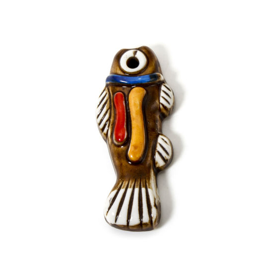 Bild von 1 Piece Ceramic Ocean Jewelry Pendants Fish Animal Brown Stripe 7x3cm - 6x2.6cm