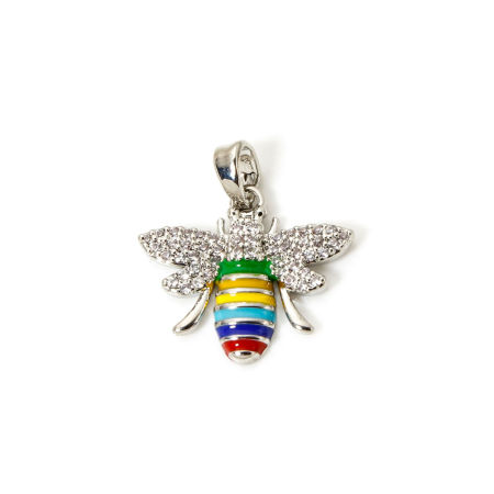 Imagen de 1 Unidad Respetuoso del Medio Ambiente Latón Insecto Colgantes Charms Platino Real Chapado Multicolor Esmalte Abejas Claro Circón Artificial 21mm x 19mm