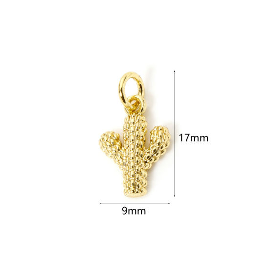 Image de 2 Pcs Breloques Cowboy de l'Ouest Respectueux de la Nature en Laiton Plaqué Or Véritable 18K Cactus 17mm x 9mm