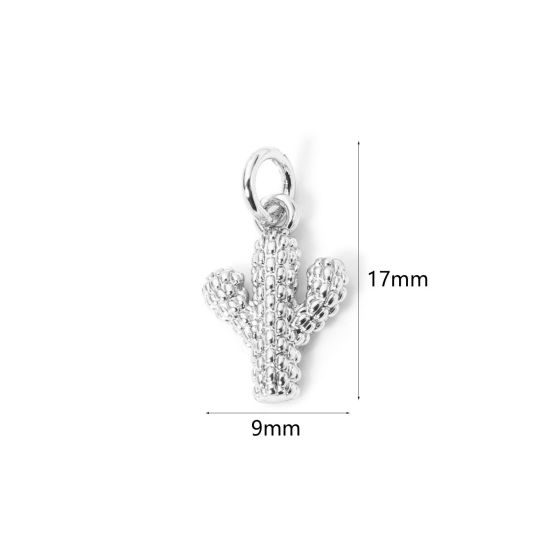 Image de 2 Pcs Breloques Cowboy de l'Ouest Respectueux de la Nature en Laiton Plaqué Platine Véritable Cactus 17mm x 9mm