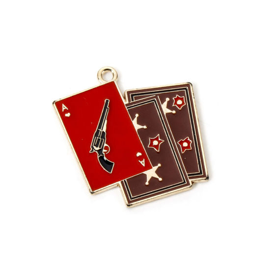 Image de 10 Pcs Breloques Cowboy de l'Ouest en Alliage de Zinc Doré Café Poker Émail 30mm x 29mm
