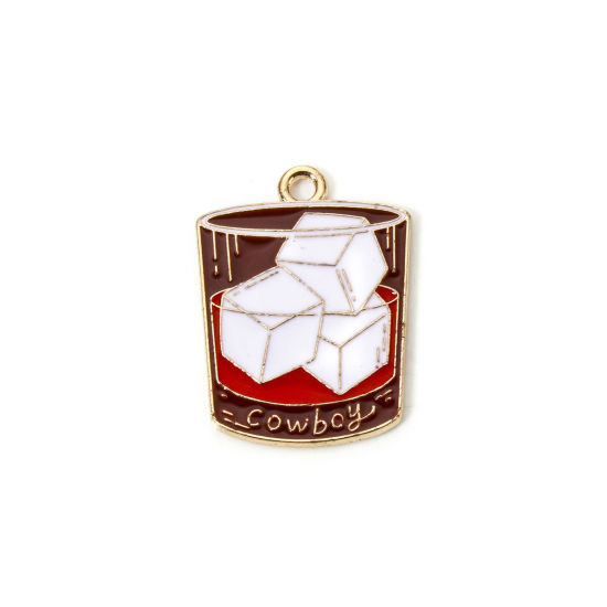 Image de 10 Pcs Breloques Cowboy de l'Ouest en Alliage de Zinc Doré Blanc Verre de Vin Émail 25.5mm x 19mm