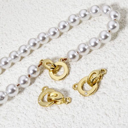 2 Sets Brass Fold Over Clasps Round 18K Gold Plated Clear Cubic Zirconia 19mm x 9.5mm