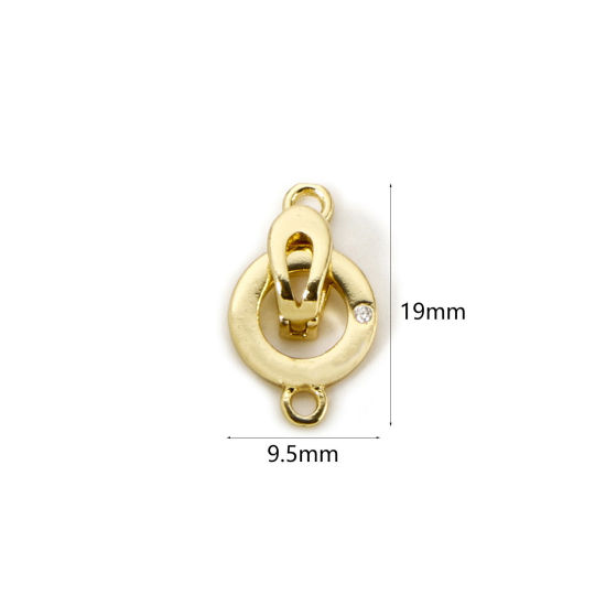 Picture of 2 Sets Brass Fold Over Clasps Round 18K Gold Plated Clear Cubic Zirconia 19mm x 9.5mm