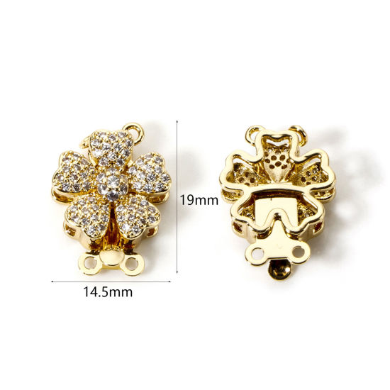 1 個 真鍮 インサートバックル フラワー 18Kゴールドメッキ クリア ジルコン 19mm x 14.5mm、 の画像