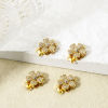 Picture of 1 Piece Brass Push In Snap Lock Clasps Flower 18K Gold Plated Clear Cubic Zirconia 19mm x 14.5mm