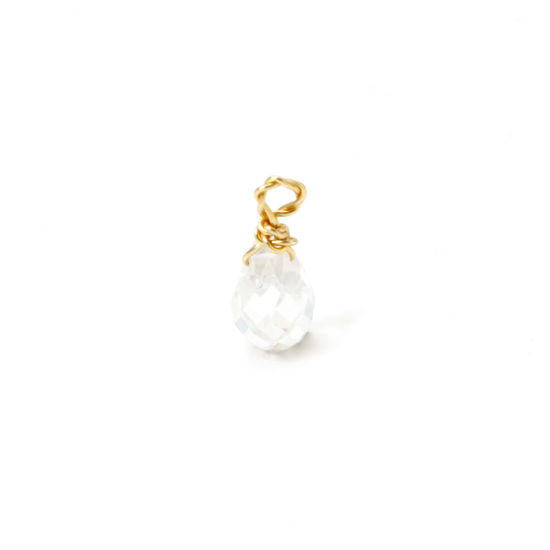 Picture of 2 PCs Eco-friendly Vacuum Plating 304 Stainless Steel Mini Charms 18K Gold Plated Transparent Clear Drop Faceted 10mm x 4mm