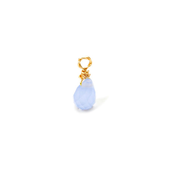 Picture of 2 PCs Eco-friendly Vacuum Plating 304 Stainless Steel Mini Charms 18K Gold Plated Light Blue Drop Faceted 10mm x 4mm