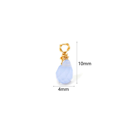 Picture of 2 PCs Eco-friendly Vacuum Plating 304 Stainless Steel Mini Charms 18K Gold Plated Light Blue Drop Faceted 10mm x 4mm