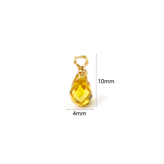 Picture of 2 PCs Eco-friendly Vacuum Plating 304 Stainless Steel Mini Charms 18K Gold Plated Yellow Drop Faceted 10mm x 4mm