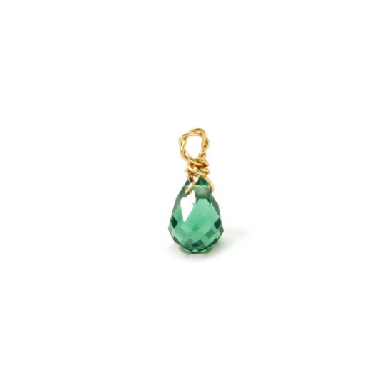 Picture of 2 PCs Eco-friendly Vacuum Plating 304 Stainless Steel Mini Charms 18K Gold Plated Green Drop Faceted 10mm x 4mm